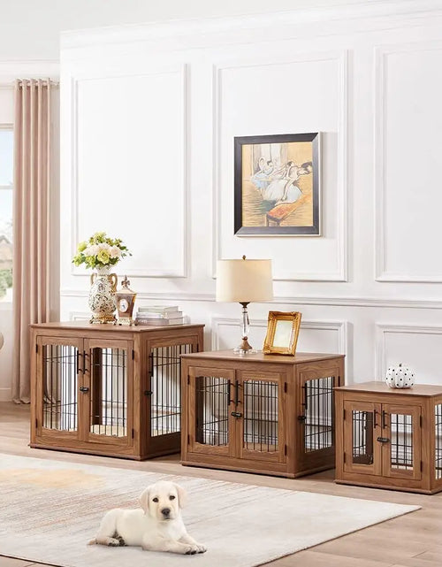 Load image into Gallery viewer, Furniture Style Dog Crate End Table, Double Doors Wooden Wire Dog Kennel with Pet Bed, Decorative Pet Crate Dog House
