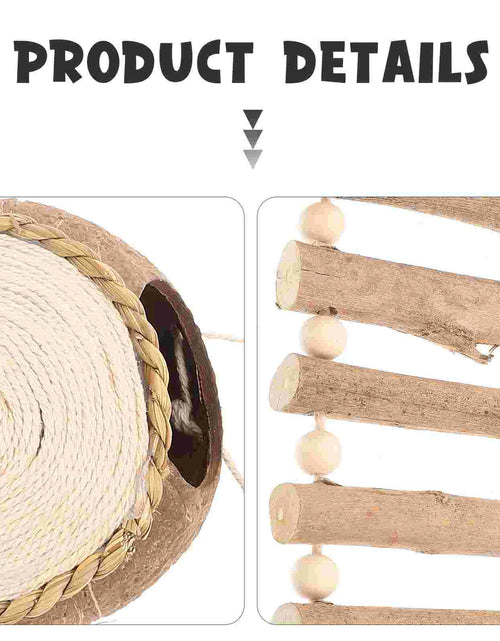 Load image into Gallery viewer, Coconut Grass Bird House Hanging Birdcage Coir Wooden Floating Ladders Nest with Coconuts Shell Parrot Roost Toy
