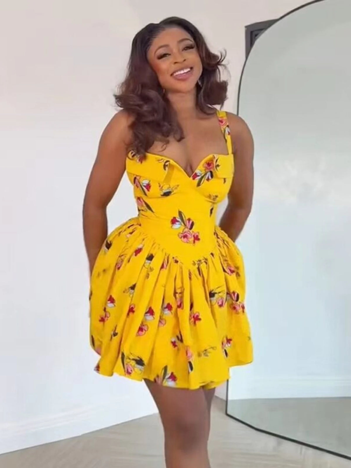 Women's Sweetheart Neck Spaghetti Strap Printed Flared Mini Dress For Party Date Holiday Daily Fashion Occasions