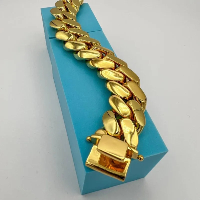Men's Hip Hop Jewelry Street Rap Style High Quality Shining Cuba Link Necklace Chain 14K Gold Plated 22mm Handmade Jewelry Gift Father's Day Anniversary Birthday for Man Husband, Halloween, Christmas, Birthday Gift