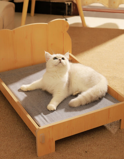 Load image into Gallery viewer, Cat Bed Wooden Cat And Dog Bed With Teddy Bear Pattern Indoor Pet Furniture Floor To Ceiling Bed(20*11inch)Comfortable Durable
