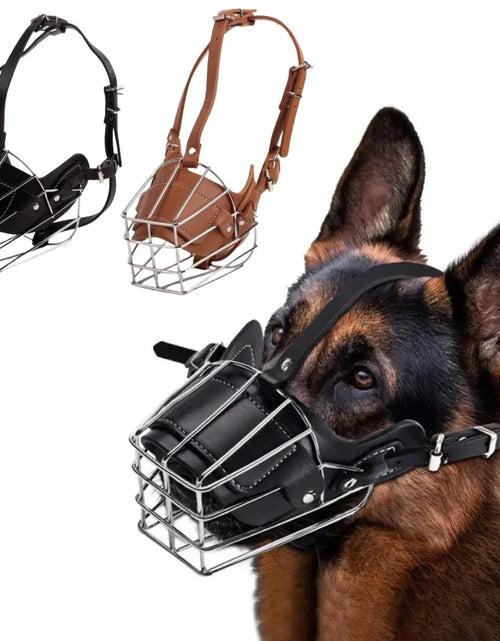 Load image into Gallery viewer, Pet Dog Anti-Bite Metal Muzzle Breathable Adjustable Leather Training Collar Dogs Harness Accessories Suitable Bulldog Pitbull
