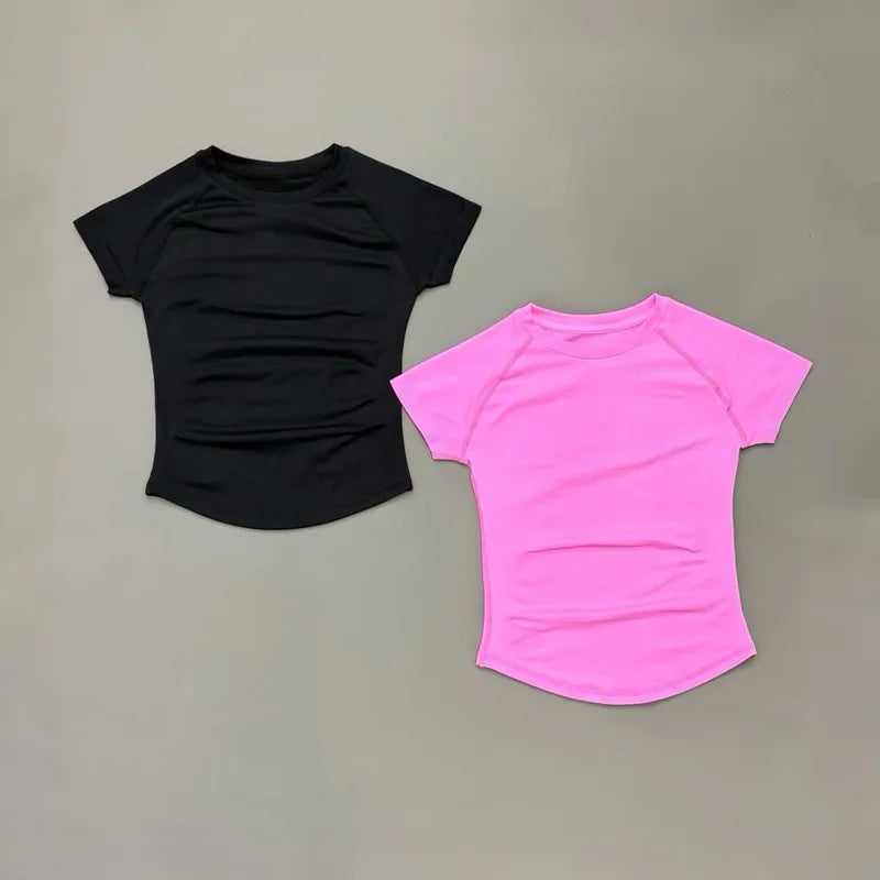 Women Sports T-Shirt Round Neck Short Sleeve Breathable Stretchy Tops Gym Fitness Yoga Running Workout Casual Athletic Shirts