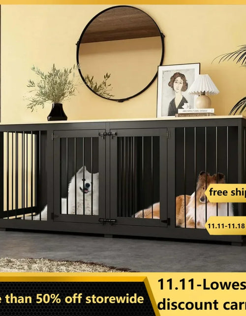 Load image into Gallery viewer, Dog Crates, Heavy Duty Wooden Kennel with Tray &amp; Removable Divider for 2 Dogs, Indoor Style Pet Crate House TV Stand, Dog Crates
