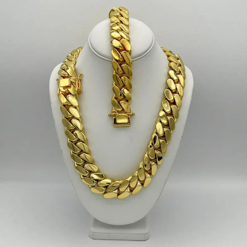 Men's Hip Hop Jewelry Street Rap Style High Quality Shining Cuba Link Necklace Chain 14K Gold Plated 22mm Handmade Jewelry Gift Father's Day Anniversary Birthday for Man Husband, Halloween, Christmas, Birthday Gift