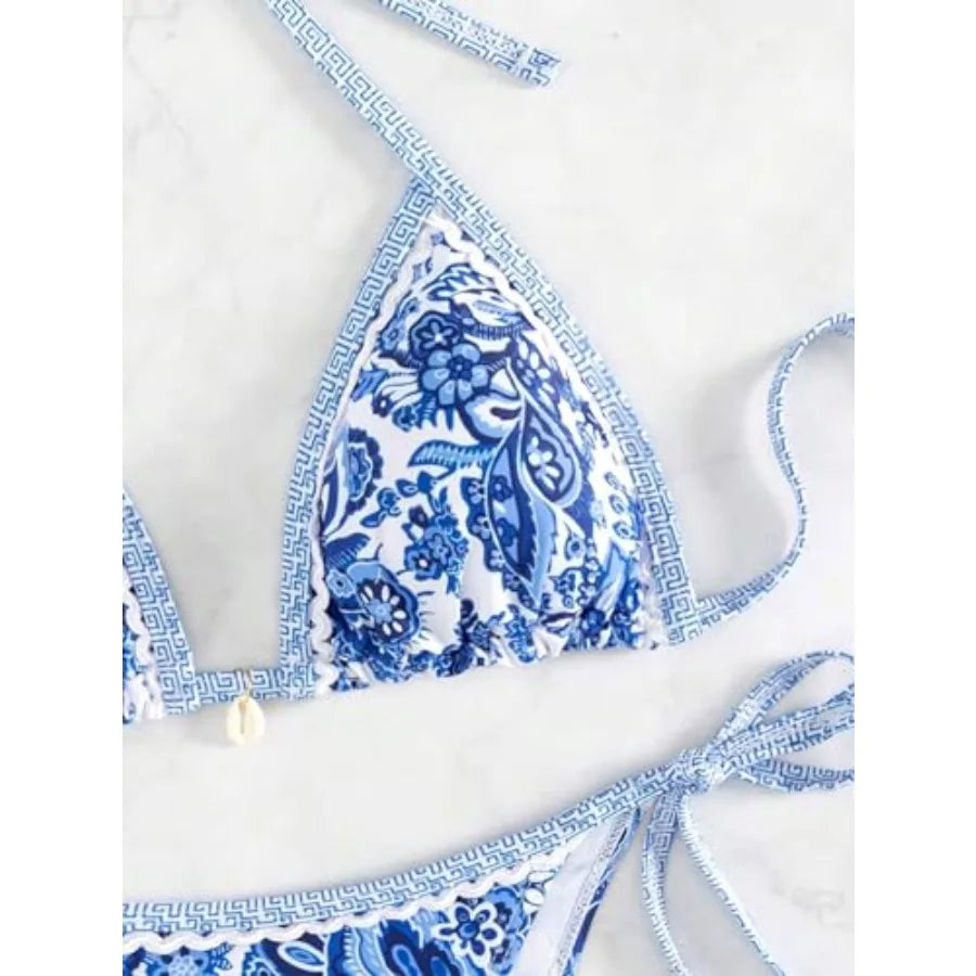 Women's Floral Printed Bathing Suit Halter Paisley Summer Swimsuit Bikinis Set