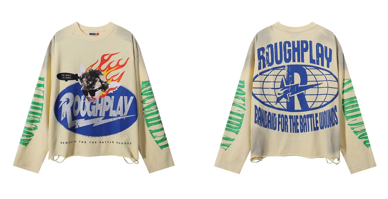 New American Style Rough Play Splicing Shinning Diamond 100% Cotton long sleeves T-shirts for Men Women Crew Neck Loose Summer T-shirt Oversized Tees
