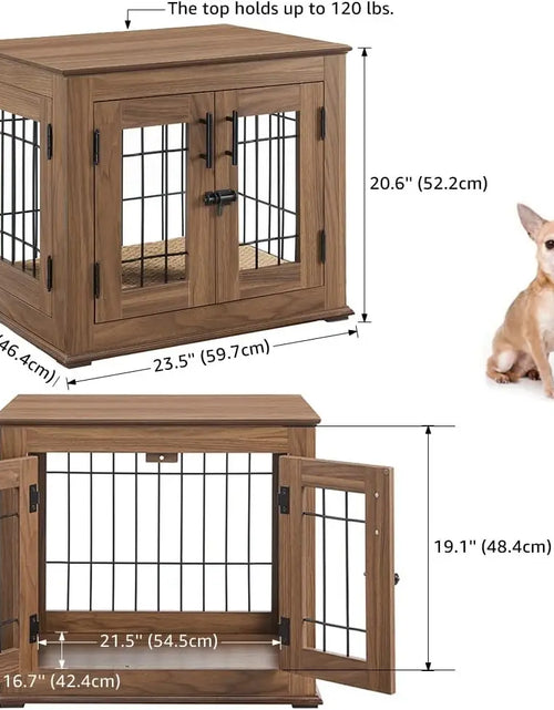 Load image into Gallery viewer, Furniture Style Dog Crate End Table, Double Doors Wooden Wire Dog Kennel with Pet Bed, Decorative Pet Crate Dog House
