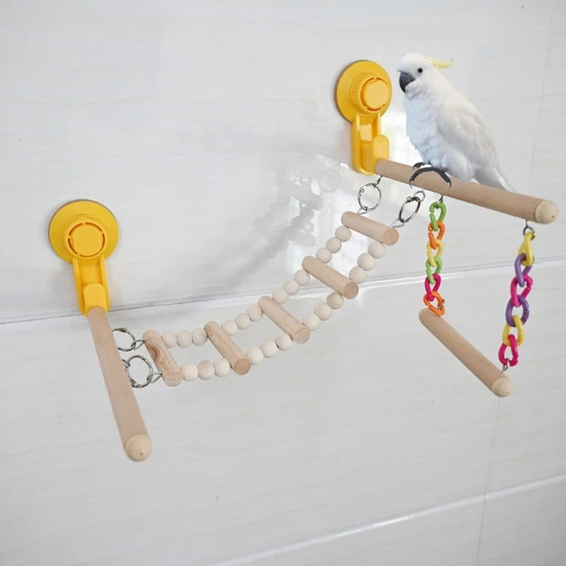 Bird Perch Suction Cup Bird Ladder Stand Parrots Swing Cage Hammocks