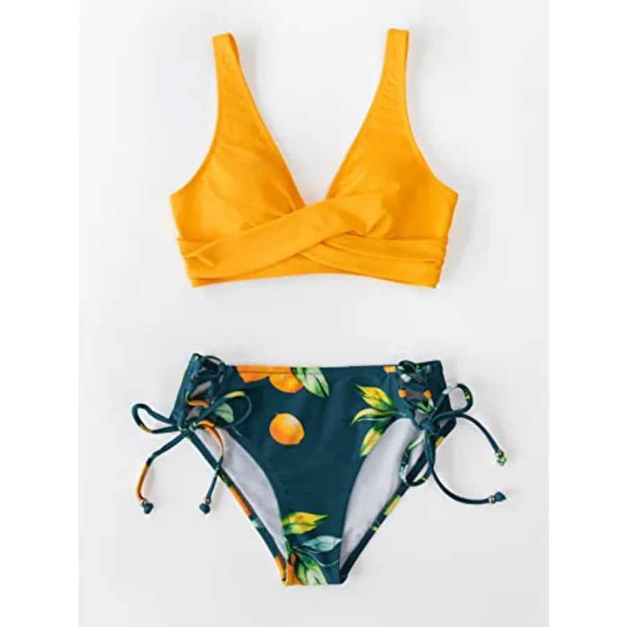Women's Bikini Swimsuit Front Cross Lace Up Two Pcs Bathing Suit