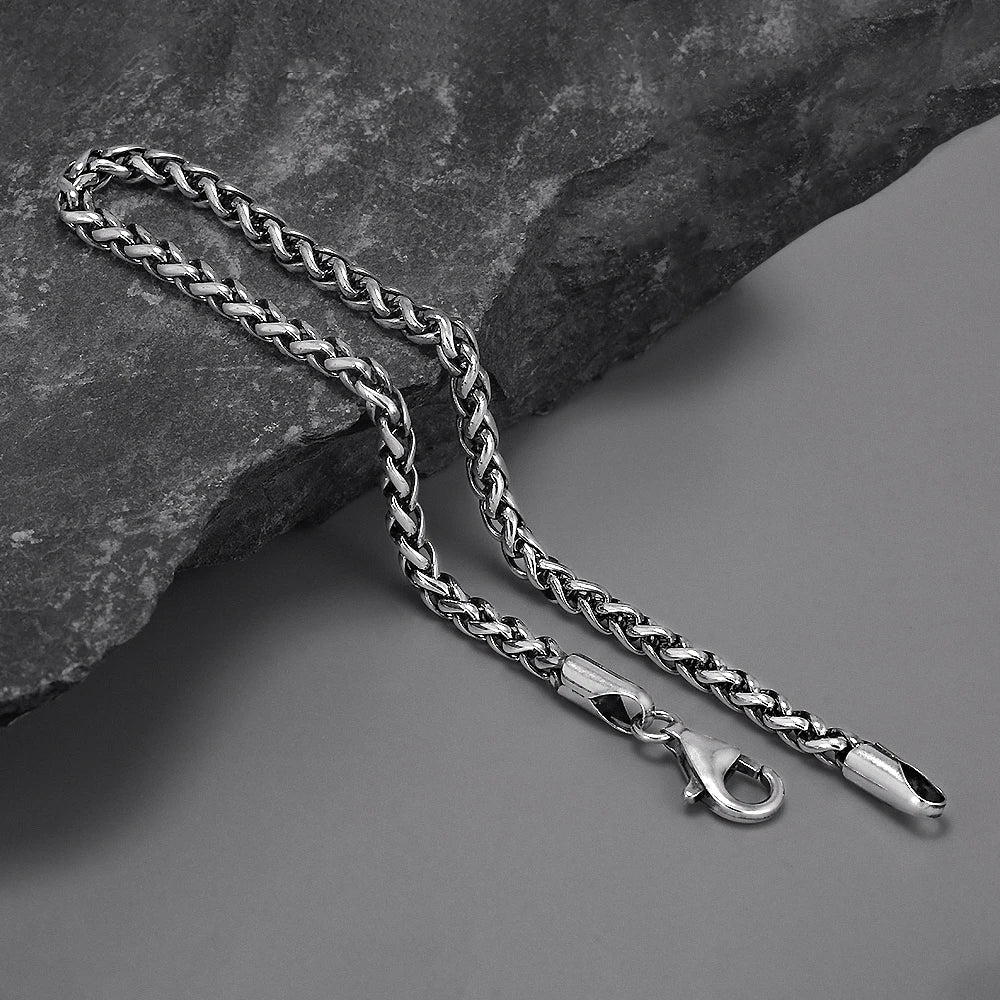 3mm 925 Sterling Silver Wheat Chain Bracelet for Men Handmade Braided Retro Simple Fashion Jewelry Gift US Local Shipping