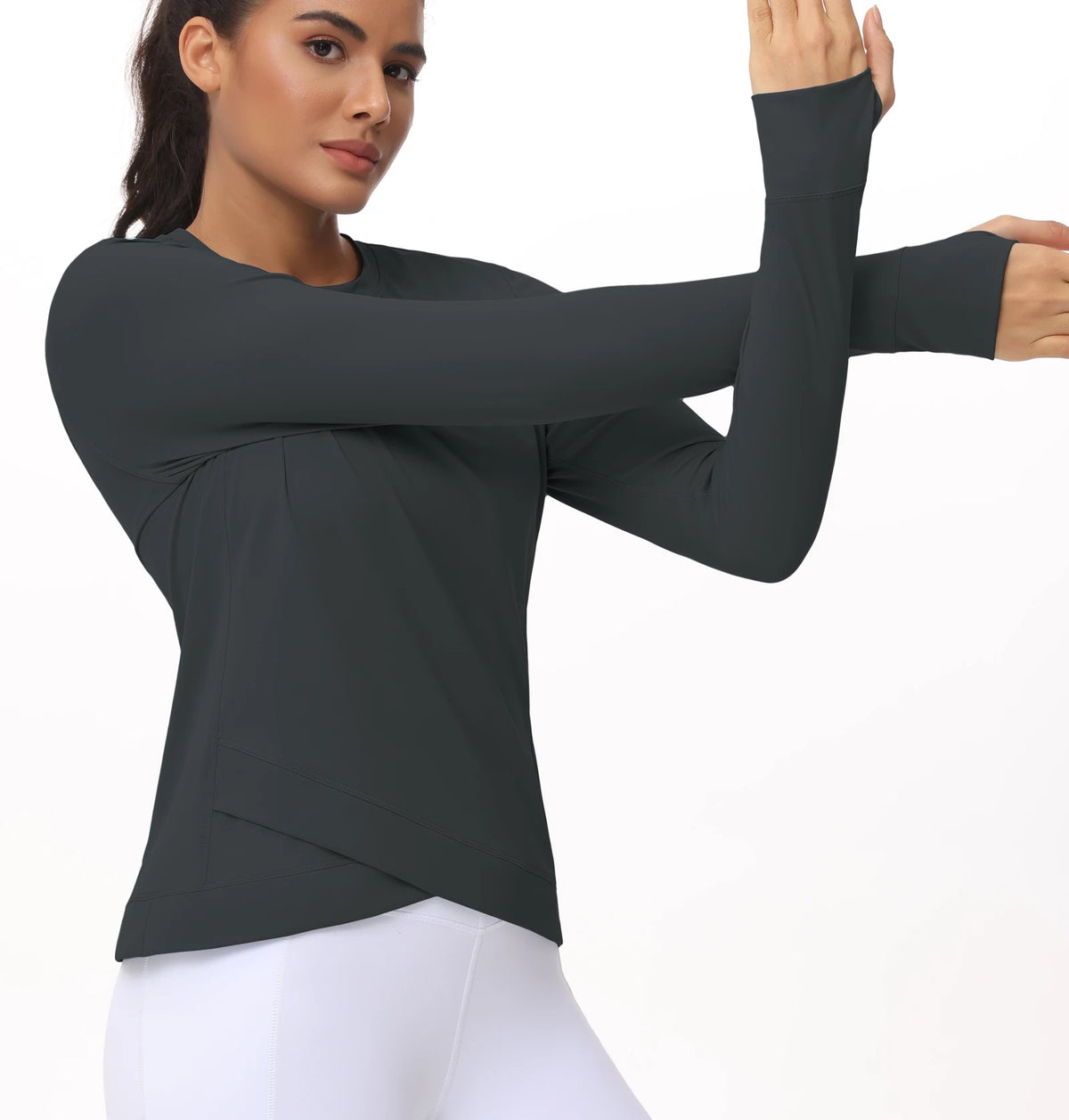 Women's Long Sleeve Compression Shirts Workout Tops Cross Hem Athletic Running Yoga T-Shirts with Thumb Hole