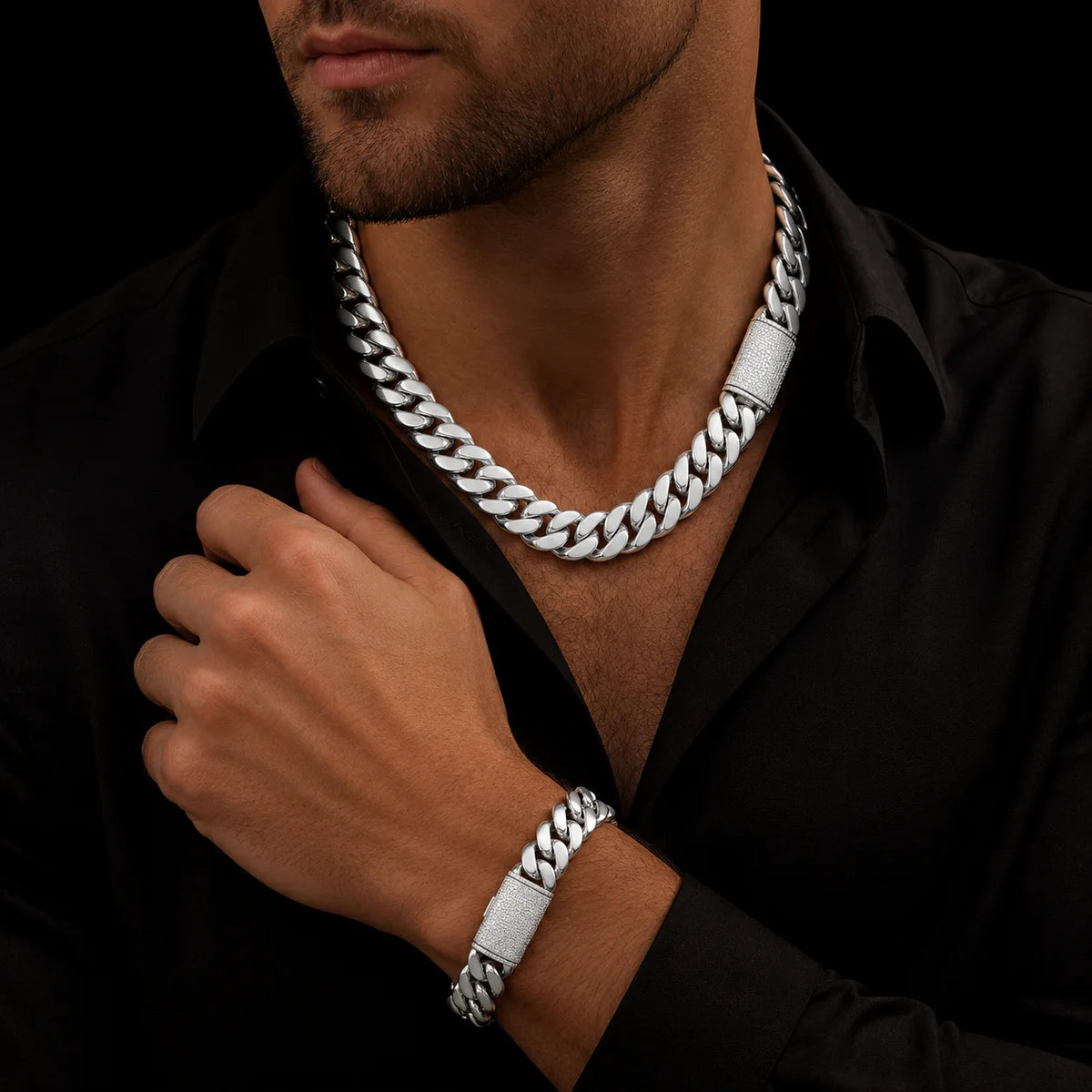 22mm Silvery Tone Miami Cuban Link Chain Necklace for Men, Heavy Chunky Stainless Steel Curb Chain with Iced CZ Box Clasp, Hip Hop Rapper Jewelry, Statement Necklace for Streetwear, Party, Daily Wear, Birthday, Father's Day a