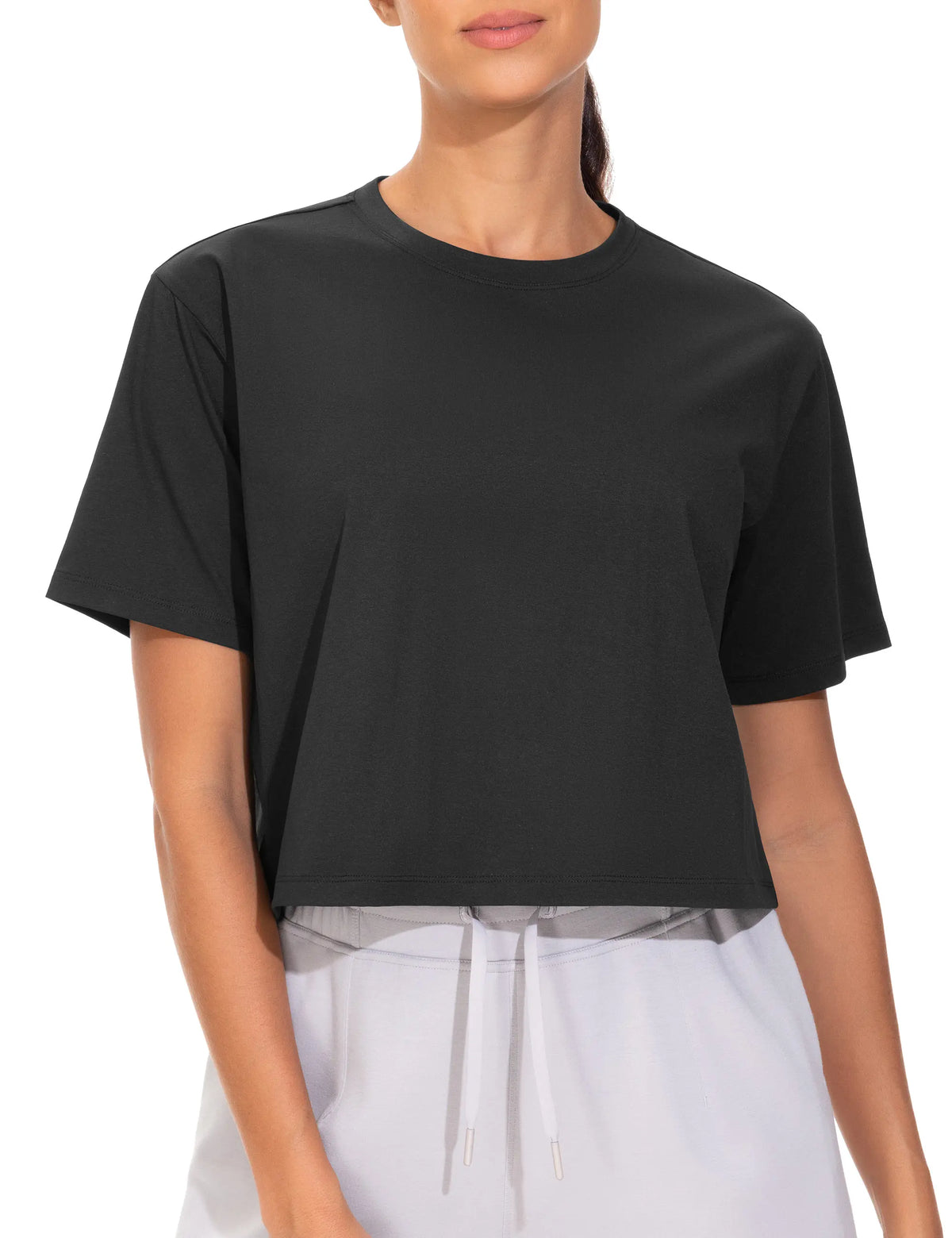 THE GYM PEOPLE Workout Crop Tops for Women Short Sleeve Shirts Loose Fit Yoga Athletic Basic Cropped T-Shirts
