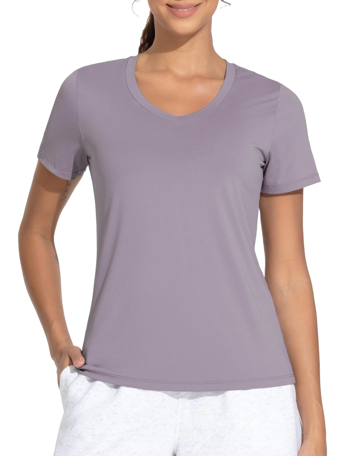 THE GYM PEOPLE Women's Breathable Workout Shirts V-Neck Short sleeve Stretchy Basic Athletic Tops | for yoga, running and casual