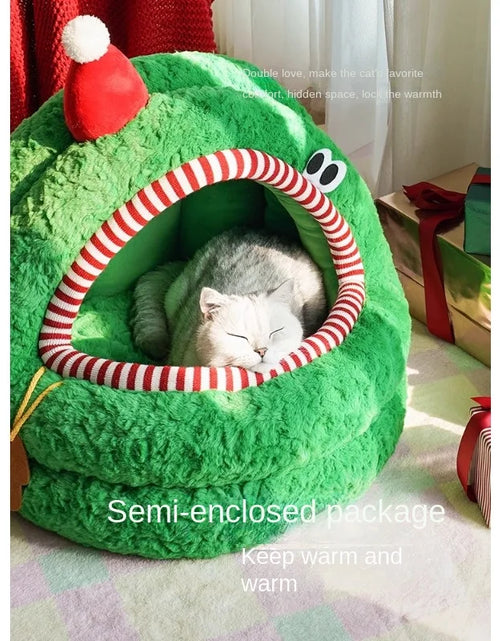 Load image into Gallery viewer, Christmas Bag Mongolian  Cat Nest Winter Warm  Large Space Semi-Enclosed Removable and Washable Pet Bed
