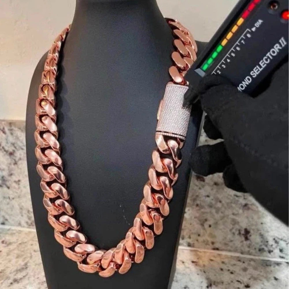 22mm Thick Rose Gold Cuban Chain Necklace 18K Gold Plated Stainless Steel Men's Jewelry Hip Hop Rapper Chain Gift for Him Boyfriend