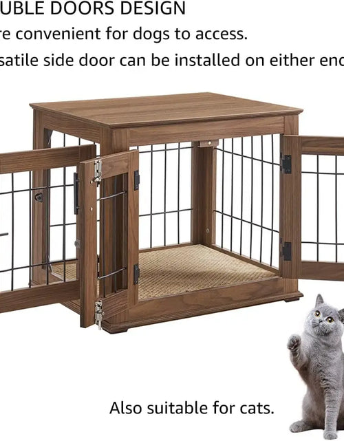 Load image into Gallery viewer, Furniture Style Dog Crate End Table, Double Doors Wooden Wire Dog Kennel with Pet Bed, Decorative Pet Crate Dog House
