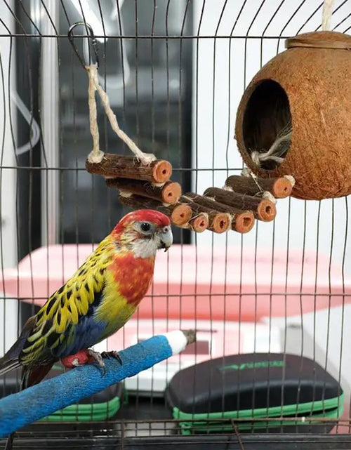 Load image into Gallery viewer, Coconut Hide Natural Bird Hide Can Store Food And Provide Warmth For Pets Coconut Hide With Ladder Bird House Cage Toy For Pet
