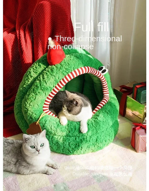 Load image into Gallery viewer, Christmas Bag Mongolian  Cat Nest Winter Warm  Large Space Semi-Enclosed Removable and Washable Pet Bed
