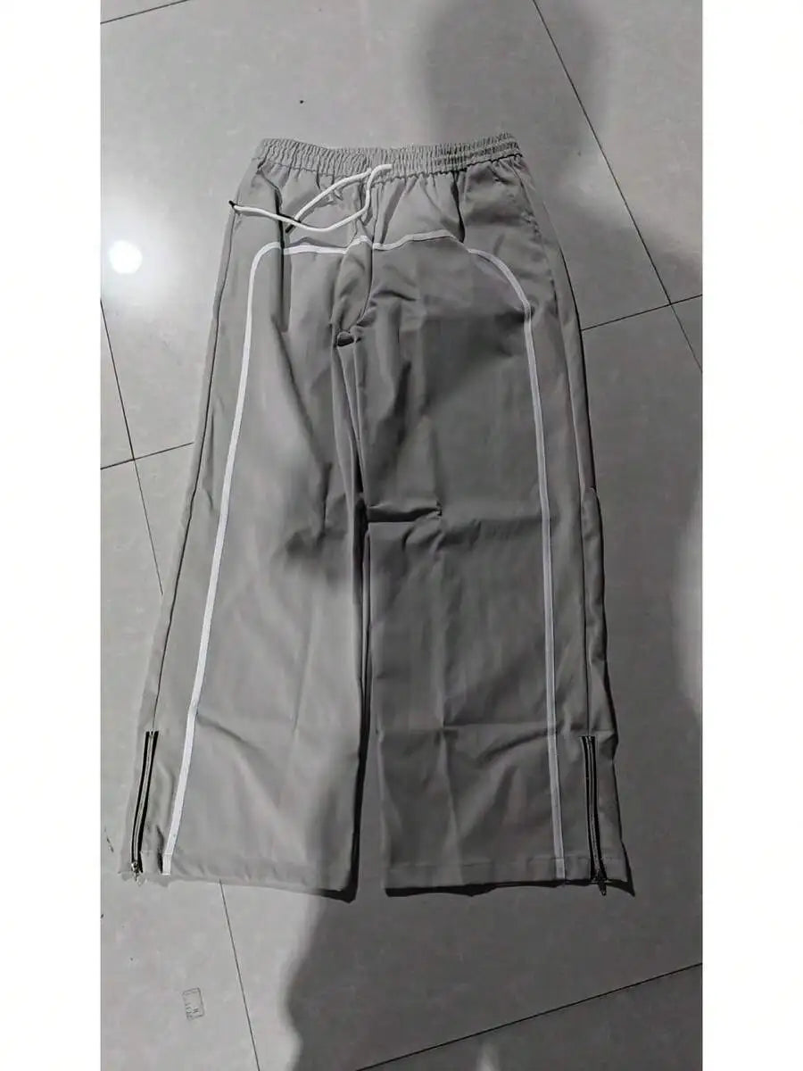 Men's  Side Stripe Drawstring Wide Leg Sweatpants, Casual Hip Hop Streetwear Loose Joggers, Soft And Breathable Casual Pants