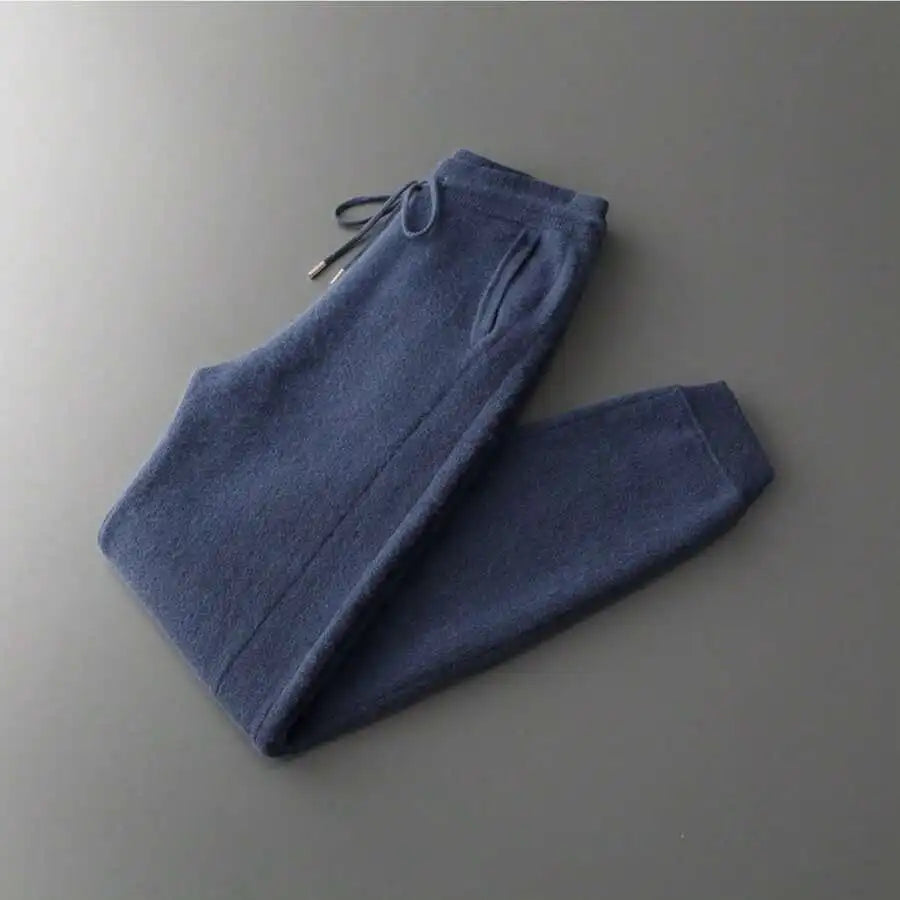 Mens Thermal Jogger Pants Elastic Waist Tapered Cuff Winter Casual Sweatpants For Outdoor Black Gray Navy 3 Colors