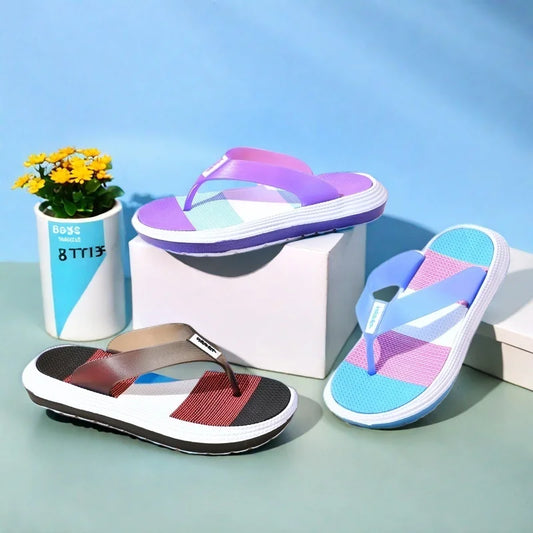 Women's Rainbow Color Block Sandals Casual Indoor Outdoor Slip-On Beach Flip Flops Lightweight Daily Home Shoes