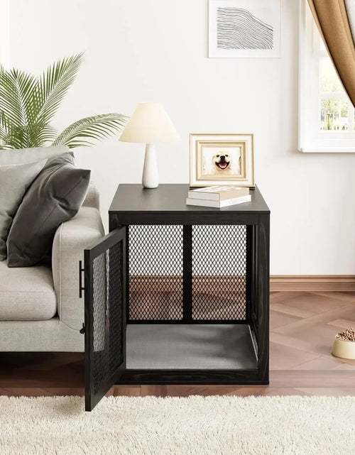 Load image into Gallery viewer, Dog Crate with Tray and Cushion, Double Doors Wooden Dog Kennel End Table, Decorative Pet Crate House Cage Indoor
