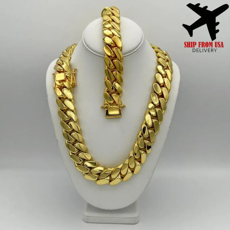 Men's Hip Hop Jewelry Street Rap Style High Quality Shining Cuba Link Necklace Chain 14K Gold Plated 22mm Handmade Jewelry Gift Father's Day Anniversary Birthday for Man Husband, Halloween, Christmas, Birthday Gift