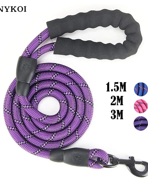 Load image into Gallery viewer, 1.5M/2M/3M Large Dog Rope Round 1.2CM Nylon Pet Leash Strengthen Reflective Rope Walking Dog Traction Collar Harness Dog Lead
