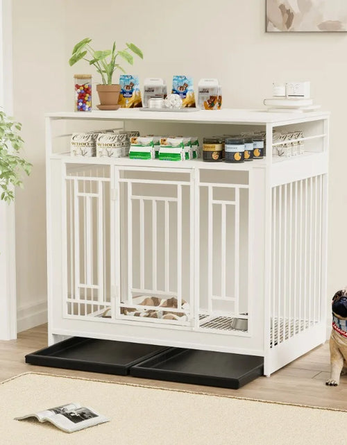 Load image into Gallery viewer, Wooden Dog Crate Double Door Dog Kennel with Three Drawers Heavy Duty Dogs Decorative Pet House for Large Medium Dogs White
