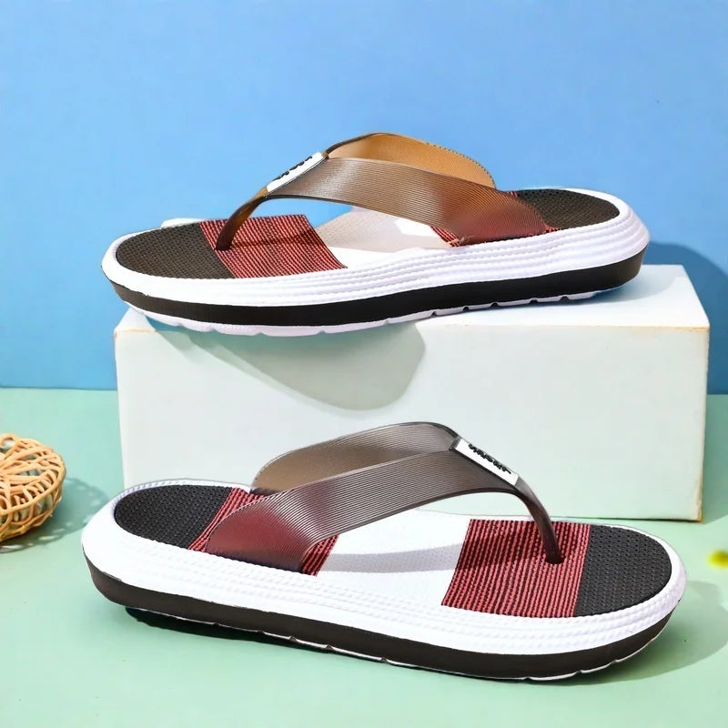 Women's Rainbow Color Block Sandals Casual Indoor Outdoor Slip-On Beach Flip Flops Lightweight Daily Home Shoes