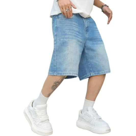 Mens Baggy Jean Shorts Loose Fit Vintage Wide Leg Jorts Y2K Streetwear Hip Hop Casual Long Denim Shorts