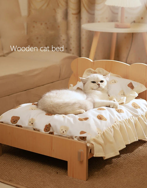 Load image into Gallery viewer, Cat Bed Wooden Cat And Dog Bed With Teddy Bear Pattern Indoor Pet Furniture Floor To Ceiling Bed(20*11inch)Comfortable Durable
