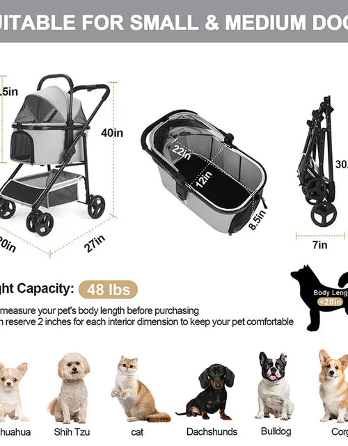 Load image into Gallery viewer, 애완견 유모차 Cute Pet StrollerFoldable Pet Travel Carrier for Small/Medium Dogs Cats up to 48 lbs,Detachble Portable Pet Bag
