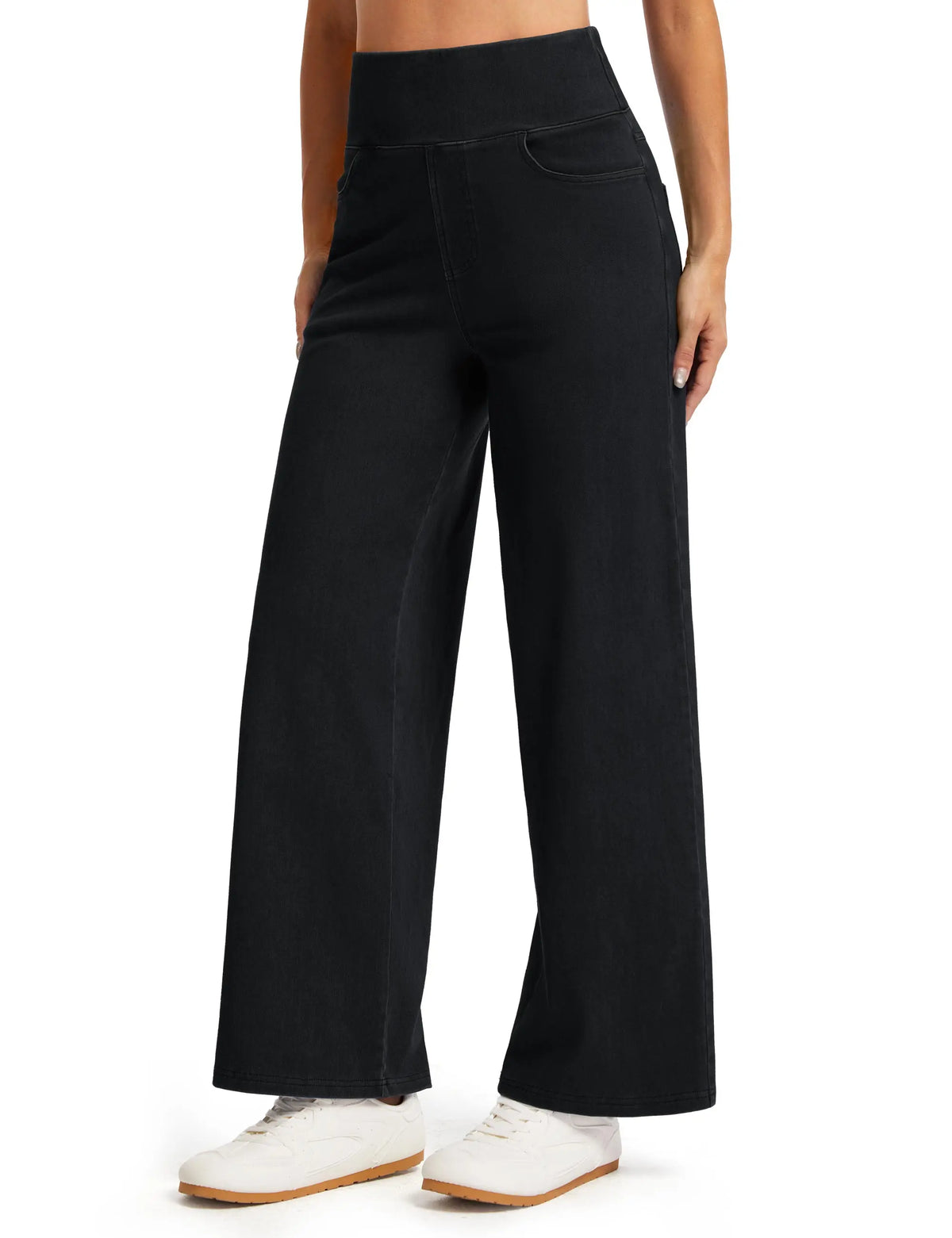 THE GYM PEOPLE Women's Wide Leg Jeans High Waisted Pull on Stretchy Baggy Basic Straight Denim Pants with Pockets