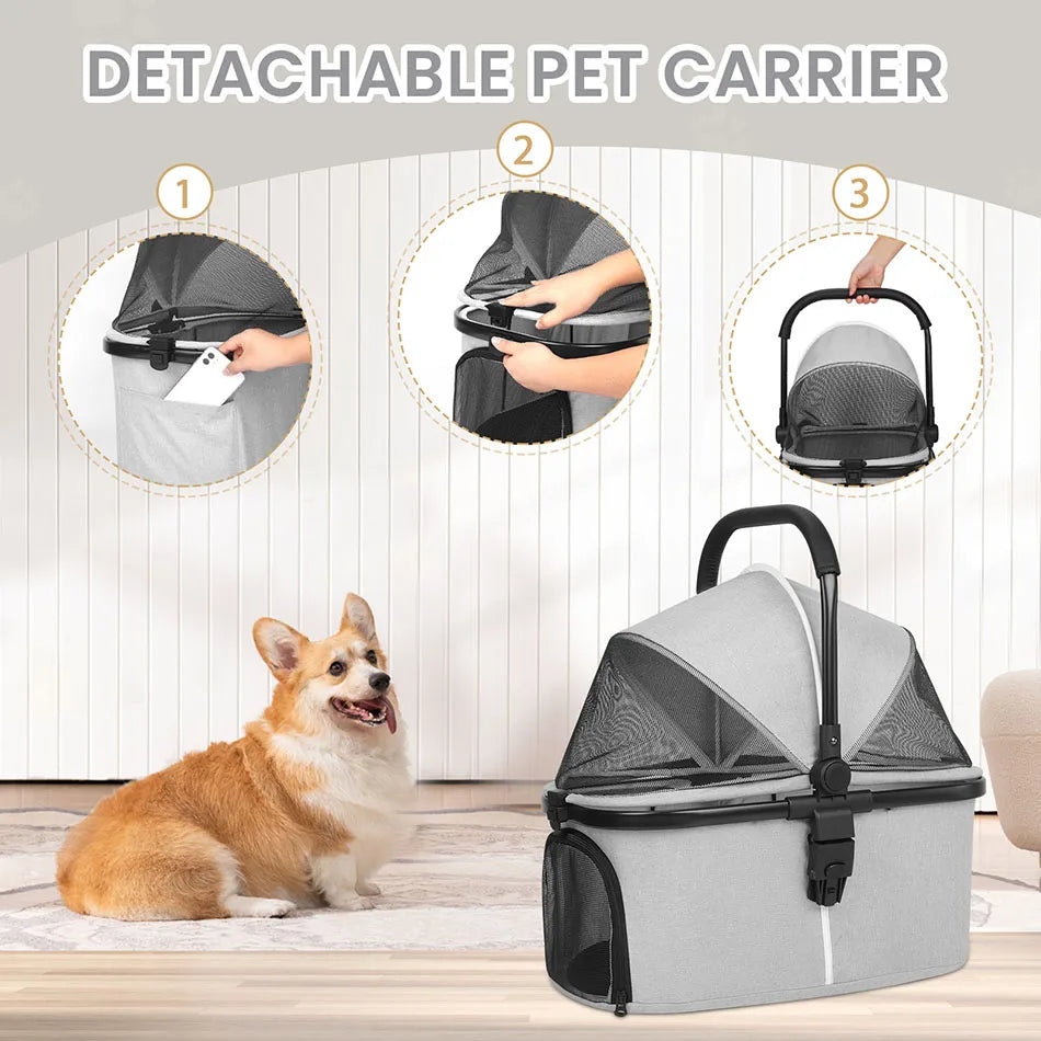 애완견 유모차 Cute Pet StrollerFoldable Pet Travel Carrier for Small/Medium Dogs Cats up to 48 lbs,Detachble Portable Pet Bag