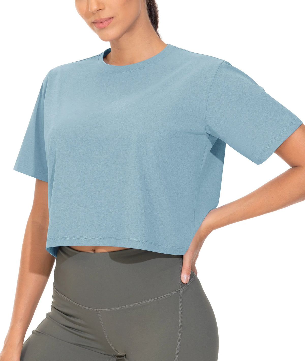 THE GYM PEOPLE Workout Crop Tops for Women Short Sleeve Shirts Loose Fit Yoga Athletic Basic Cropped T-Shirts