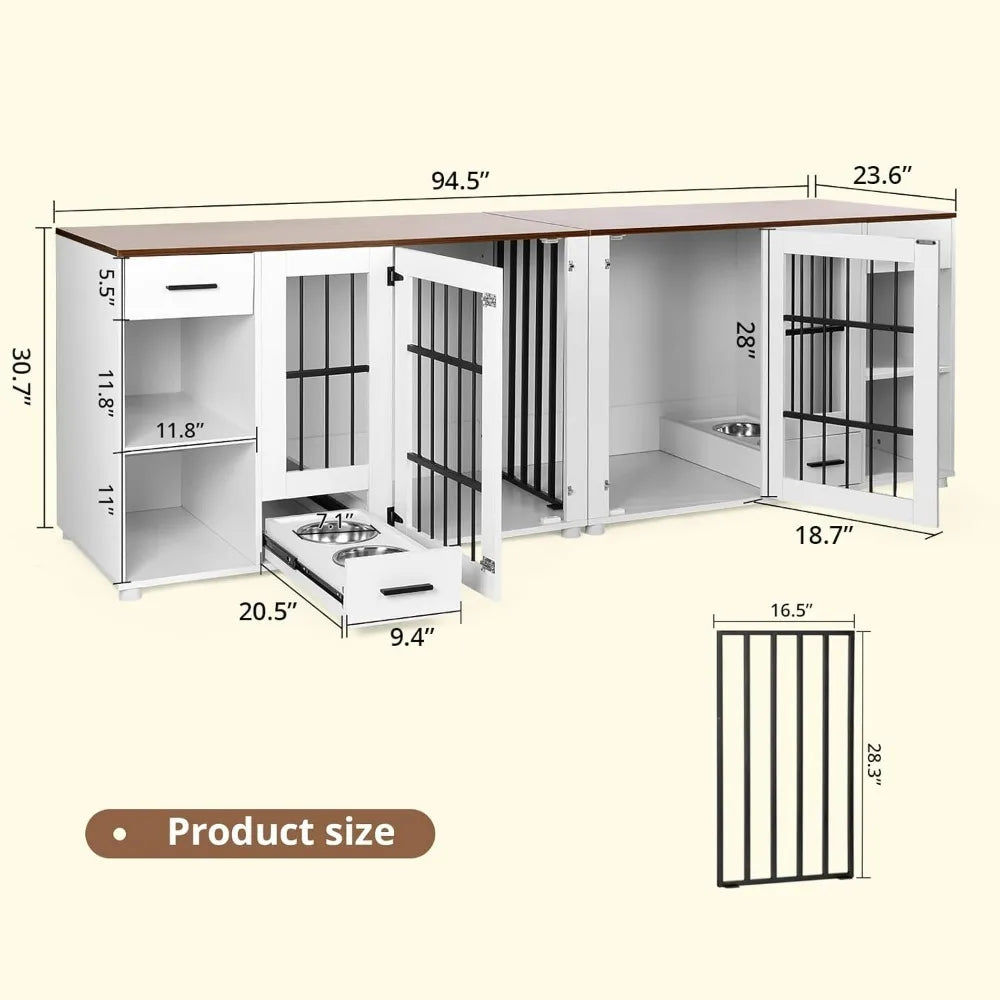 Dog Crate, Large Wooden Dog House with Drawers and Heavy Duty Kennel Indoor with Room Divider and TV Stand Cabinet, Dog Crate