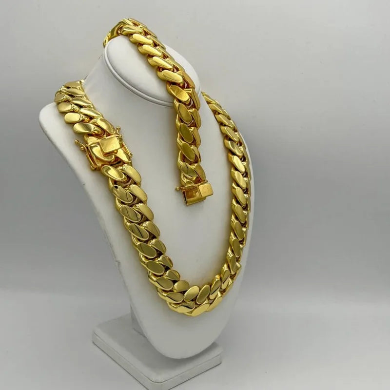 Men's Hip Hop Jewelry Street Rap Style High Quality Shining Cuba Link Necklace Chain 14K Gold Plated 22mm Handmade Jewelry Gift Father's Day Anniversary Birthday for Man Husband, Halloween, Christmas, Birthday Gift