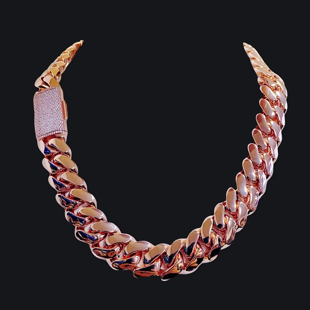 22mm Thick Rose Gold Cuban Chain Necklace 18K Gold Plated Stainless Steel Men's Jewelry Hip Hop Rapper Chain Gift for Him Boyfriend