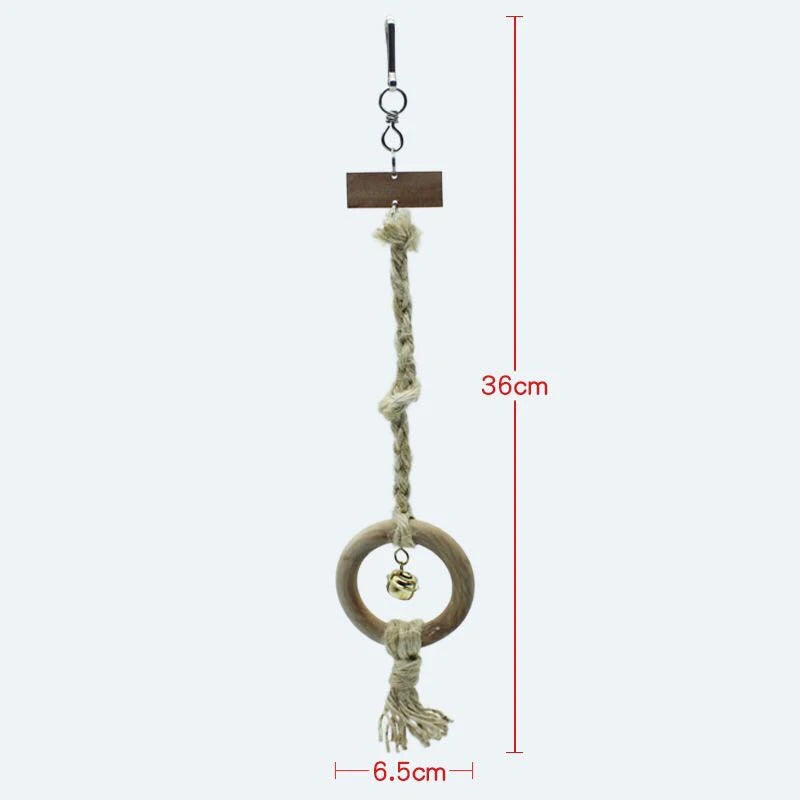 Natural Wood Pet Parrot Raw Rope Swing ladder With Bell Rack Squirrel Bird Parrot Branch Chew Bite Toys Parrot Cage Accessories