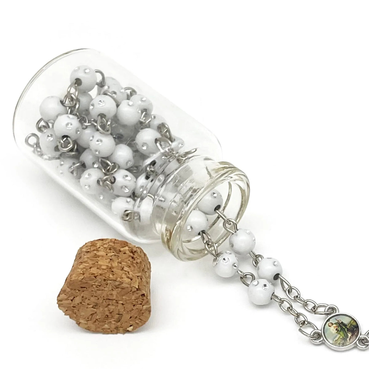 12 Pcs Big Size 6mm beads Rosary in Glass Bottle Beaded Necklace Charm with diamonds for Baptism Holy Communion Recuerdos DE Bautizo