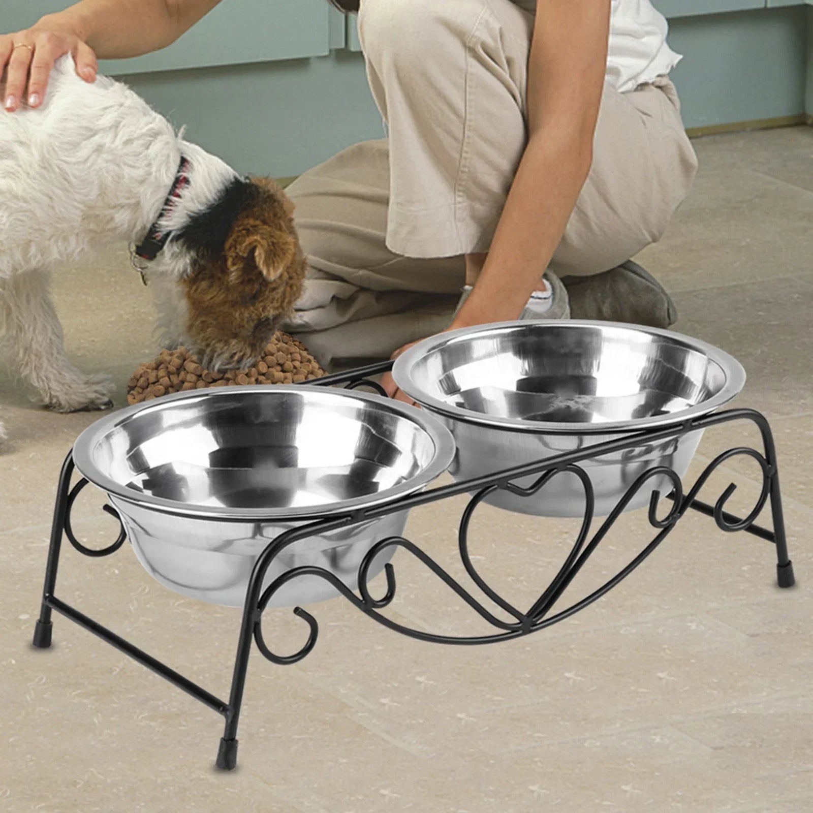 Pet Dog Cat Feeder Bowl Stainless Steel Double Bowl  Cat Dish Bowl for Puppy Elevated Stand for Pet Feeding & Watering Supplies