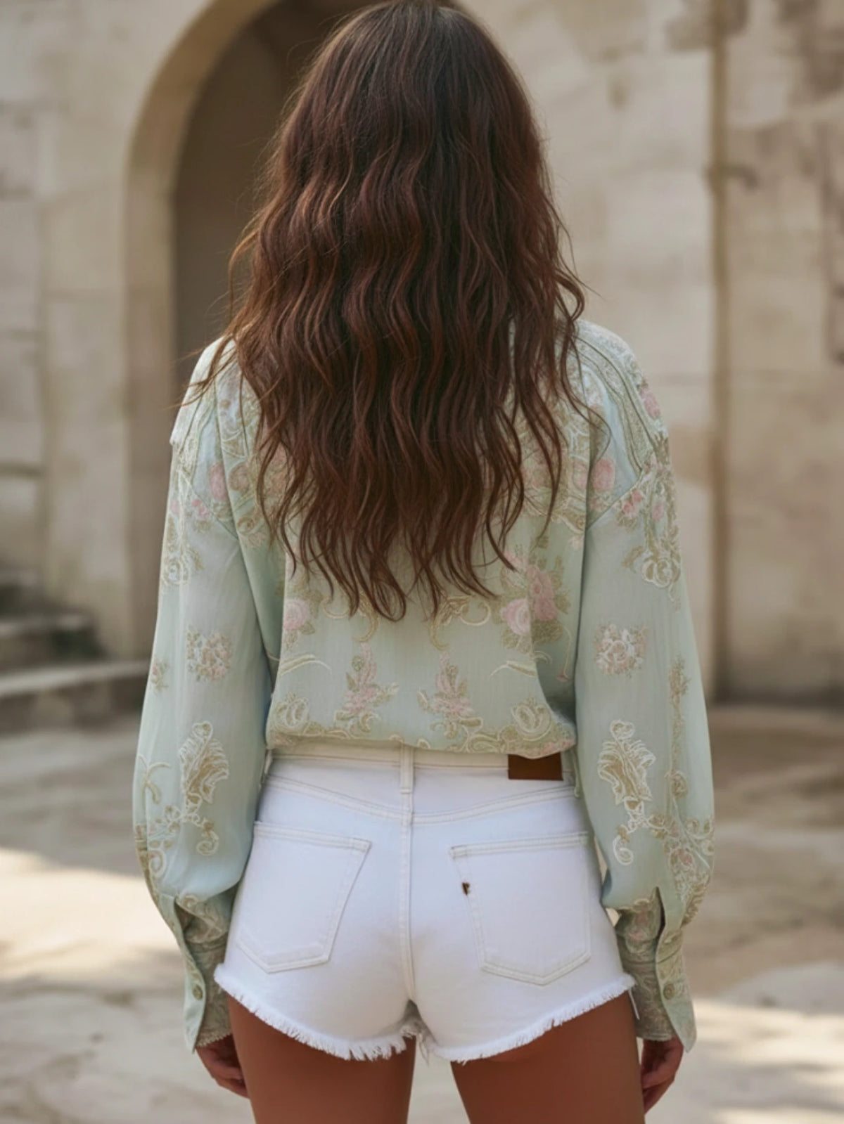 Women Lapel Collar Long Sleeve Loose‑Fit Floral Print Shirt Casual V Neck Pullover Top For Daily Outdoor Vacation Street‑Wear
