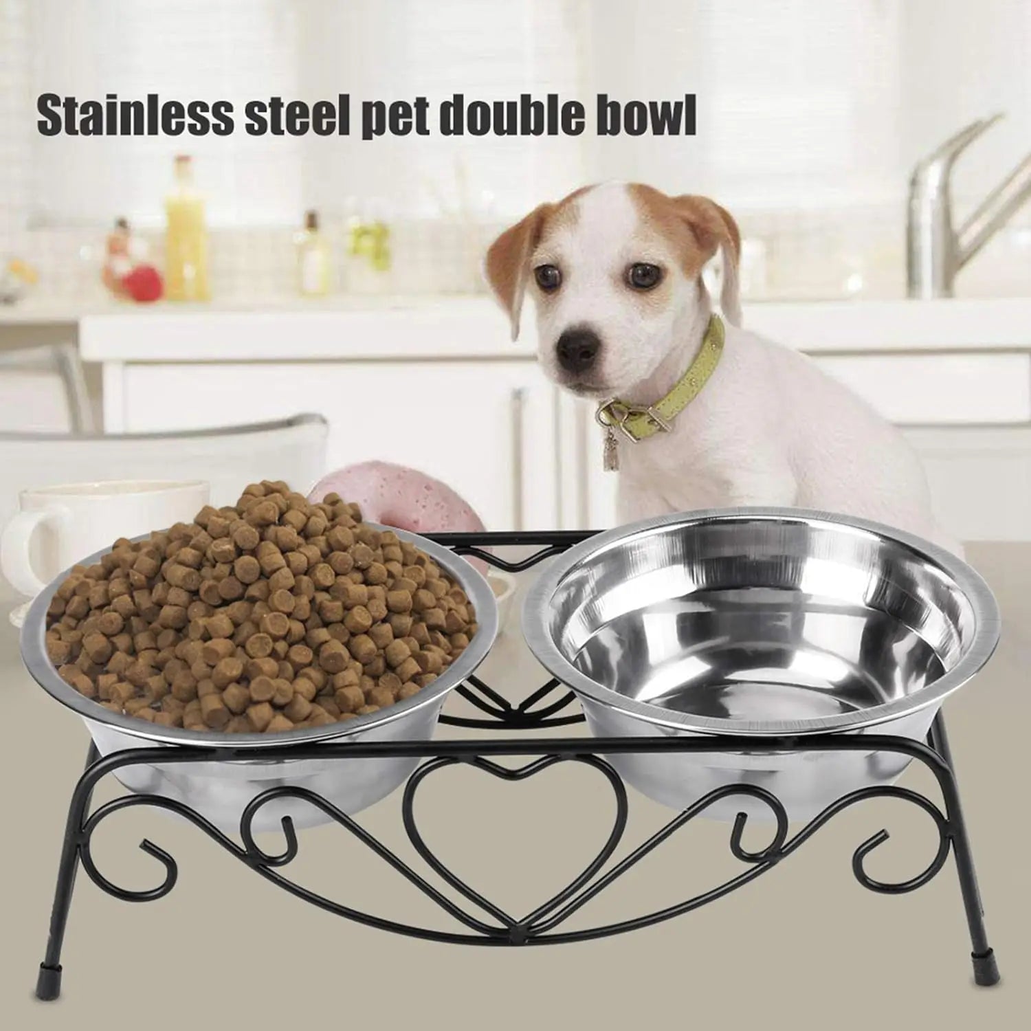 Pet Dog Cat Feeder Bowl Stainless Steel Double Bowl  Cat Dish Bowl for Puppy Elevated Stand for Pet Feeding & Watering Supplies