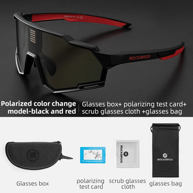 ROCKBROS Polarized Cycling Glasses Electronic Color Change Glasses Sunglasses UV400 Safety Bike Bicycle Eyewear Sports Goggles
