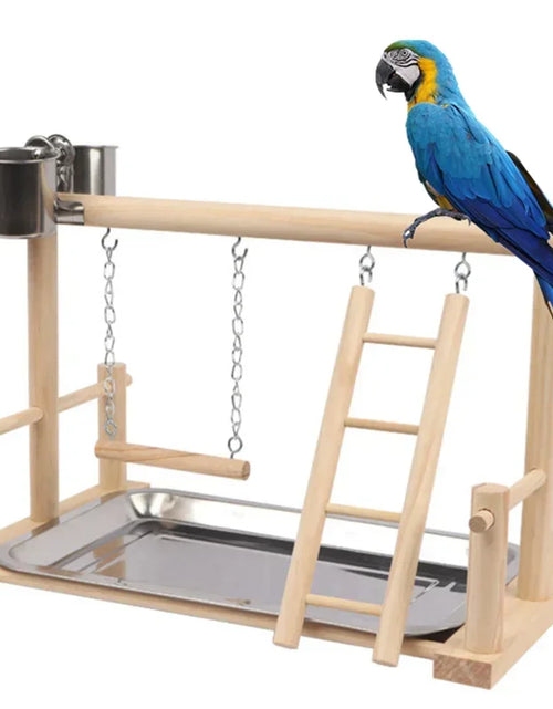 Load image into Gallery viewer, Stand Feeder Plate Playground Solid Pet Plays Wooden Parrot Playstand Wood Ladder With Perch Steel Bird Parrots
