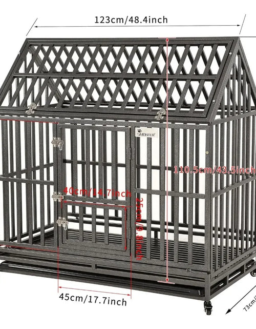 Load image into Gallery viewer, Dog Cage 48&quot; Heavy Duty Dog Crate Strong Metal Cage House Shape Pet Kennel Crate Playpen with 4 Locking Wheels
