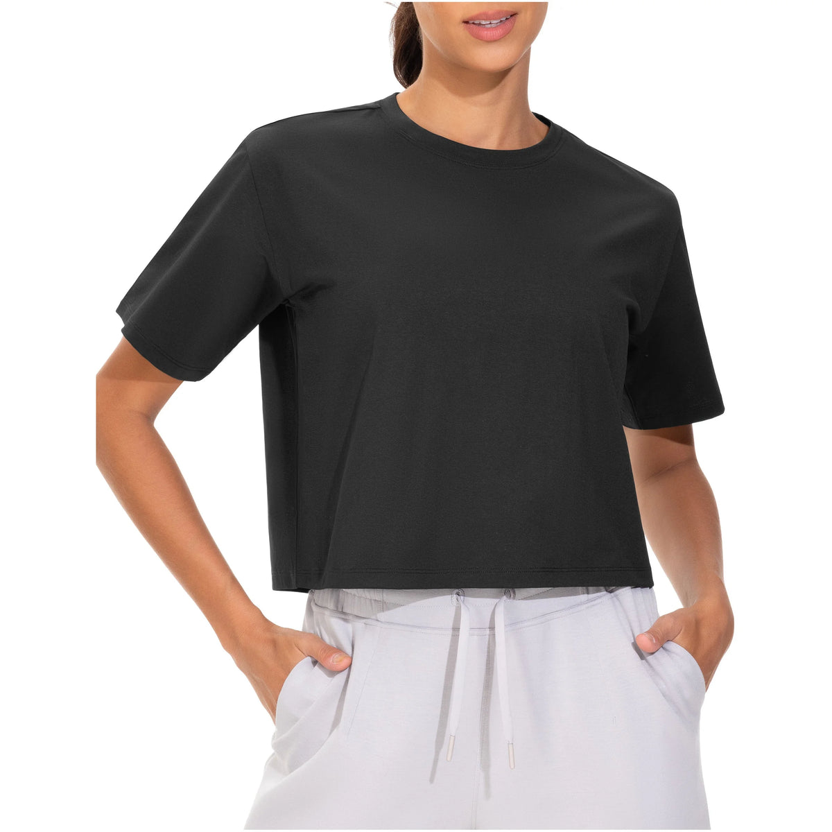 THE GYM PEOPLE Workout Crop Tops for Women Short Sleeve Shirts Loose Fit Yoga Athletic Basic Cropped T-Shirts